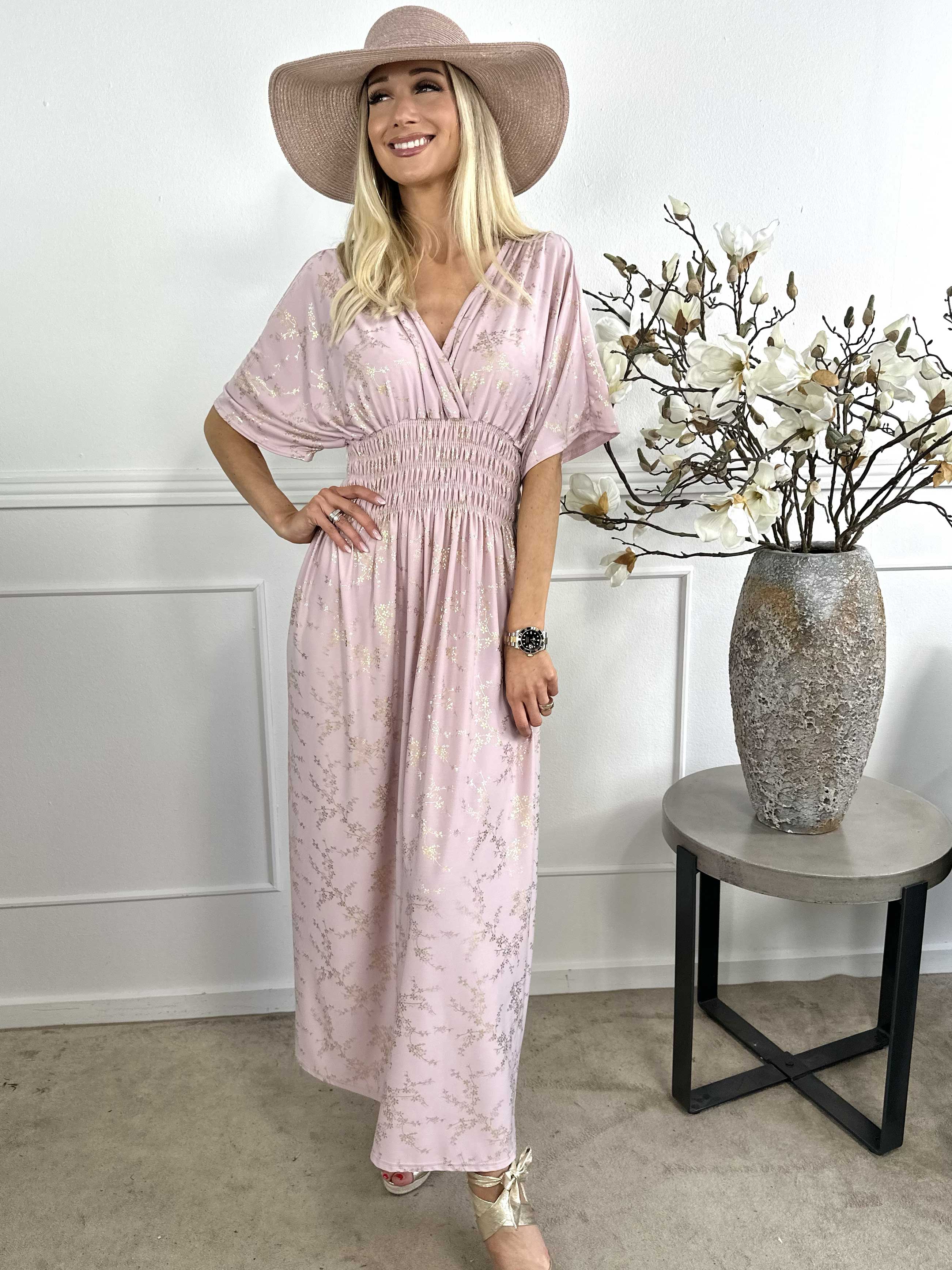 Pams Gold - Ensfarvet kjole i elastisk stof med gulddetaljer